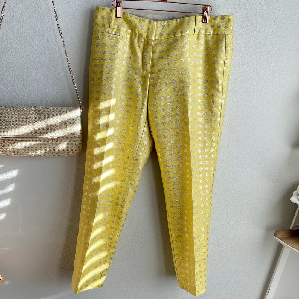 Ann Taylor LOFT Yellow Metallic Career Pants 8